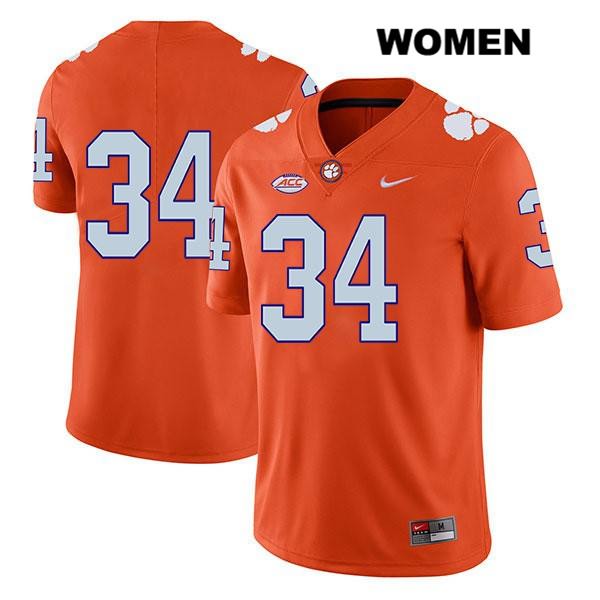 Women's Clemson Tigers #34 Logan Rudolph Stitched Orange Legend Authentic Nike No Name NCAA College Football Jersey NAS0146QS